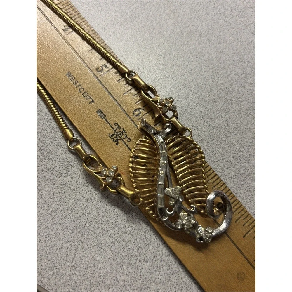 Vintage Barclay Signed Brooch Two Tone Clear Rhinestone Baguette Mixed Metal